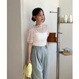 シースルーレースフリル半袖ブラウス | by muni:r | 詳細画像4 