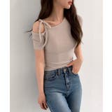 リボンワンショルダー リブスリットオフショルダーTシャツ | by muni:r | 詳細画像18 