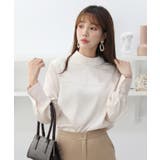 バンドカラー パフ袖 サテンブラウス | by muni:r | 詳細画像1 