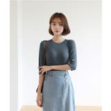 ラウンドネック スリムライン ソフトリブ 7分丈 Tシャツ | by muni:r | 詳細画像14