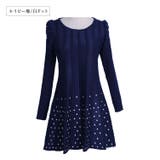 ネイビー地/白ドット | レディース ニットワンピース 長袖 | candy-house 