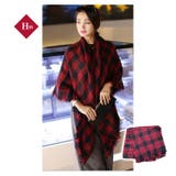 H柄 | レディース 大判チェック柄ストール フリンジ付き | candy-house 