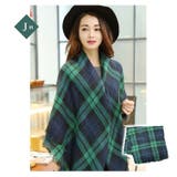 J柄 | レディース 大判チェック柄ストール フリンジ付き | candy-house 