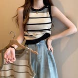 ボーダー柄ニットタンクトップ サマータンクトップス ショート丈タンクトップ | Carpe diem | 詳細画像2