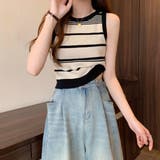 ボーダー柄ニットタンクトップ サマータンクトップス ショート丈タンクトップ | Carpe diem | 詳細画像3