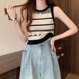 ボーダー柄ニットタンクトップ サマータンクトップス ショート丈タンクトップ | Carpe diem | 詳細画像4