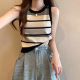 ボーダー柄ニットタンクトップ サマータンクトップス ショート丈タンクトップ | Carpe diem | 詳細画像8