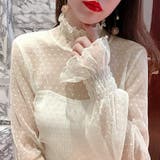 ライトベージュ | フリル レースシアーブラウス シャーリングタートルネック | Carpe diem