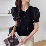 ブラック | パール付き 半袖ブラウス トップス | Carpe diem