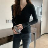 ブラック | クロスニット カシュクールニット トップス | Carpe diem