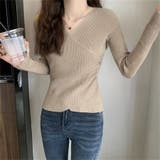 モカベージュ | クロスニット カシュクールニット トップス | Carpe diem