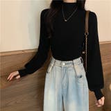 リブニット パフスリーブ ハイネック | Carpe diem | 詳細画像3 