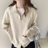 アイボリー | ゆったりダブルジップアップニットブルゾン レディース ニットジャケット | Carpe diem