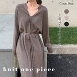 ココア | Vネックニットワンピース ウエストリボン付き ロング丈ワンピ | Carpe diem