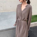 Vネックニットワンピース ウエストリボン付き ロング丈ワンピ | Carpe diem | 詳細画像2 