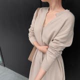 Vネックニットワンピース ウエストリボン付き ロング丈ワンピ | Carpe diem | 詳細画像5 