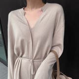 Vネックニットワンピース ウエストリボン付き ロング丈ワンピ | Carpe diem | 詳細画像6 