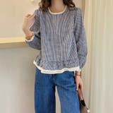 ギンガムチェック レーストリム シャツブラウス | Carpe diem | 詳細画像1 