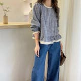 ギンガムチェック レーストリム シャツブラウス | Carpe diem | 詳細画像2 