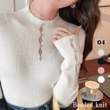 ホワイト | ビジュー付きニット トップス リブニット | Carpe diem