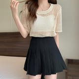 透かし編みニットトップス ショート丈 半袖無地 | Carpe diem | 詳細画像9