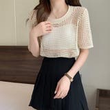 透かし編みニットトップス ショート丈 半袖無地 | Carpe diem | 詳細画像11