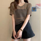 透かし編みニットトップス ショート丈 半袖無地 | Carpe diem | 詳細画像7