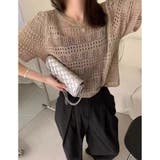 透かし編みニットトップス ショート丈 半袖無地 | Carpe diem | 詳細画像6