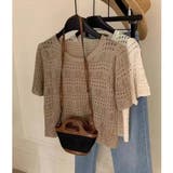 透かし編みニットトップス ショート丈 半袖無地 | Carpe diem | 詳細画像7