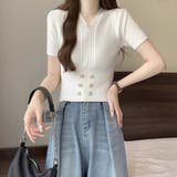 ボタン付きショート丈ニットトップス サマーニット 半袖ニット | Carpe diem | 詳細画像8