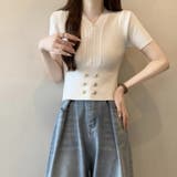 ボタン付きショート丈ニットトップス サマーニット 半袖ニット | Carpe diem | 詳細画像10