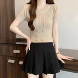 ボタン付きショート丈ニットトップス サマーニット 半袖ニット | Carpe diem | 詳細画像2