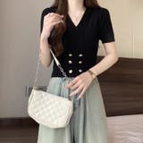 ボタン付きショート丈ニットトップス サマーニット 半袖ニット | Carpe diem | 詳細画像5