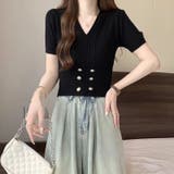 ボタン付きショート丈ニットトップス サマーニット 半袖ニット | Carpe diem | 詳細画像6