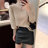 ニット長袖 パール付き パフスリーブニット | Carpe diem | 詳細画像1