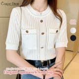 ホワイト | 透かし編みニット 半袖トップス エレガント | Carpe diem