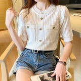 透かし編みニット 半袖トップス エレガント | Carpe diem | 詳細画像4