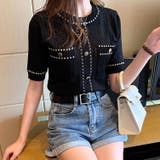 透かし編みニット 半袖トップス エレガント | Carpe diem | 詳細画像6