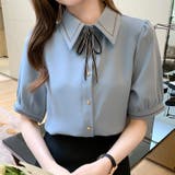 シャツブラウス半袖 ボウタイブラウス 襟付きブラウス | Carpe diem | 詳細画像1