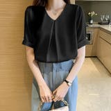 ブラック | シャツブラウス半袖 Vネック ブラウス | Carpe diem