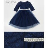 ネイビー[NVYJ] | キッズドレス 七分袖 ウエストビジューのデコルテ透かしレースドレス | Catherine Cottage