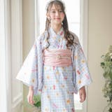 フラワーギンガムブルー[23] | 背中ファスナー浴衣キッズ 女の子 和装 | Catherine Cottage