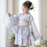 サックス花柄[7] | ファスナーで楽々！着崩れしないワンピース浴衣ドレス キッズ 女の子 | Catherine Cottage