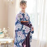 猫と芍薬紺×本紫袴[E1] | 着付け簡単袴セット 卒業式 卒園式 | Catherine Cottage