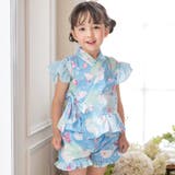 マリン柄猫ブルー[15JJ] | フリル使いがかわいい！ キッズ女の子甚平 ベビー | Catherine Cottage