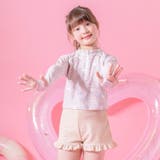 小花柄猫・ベージュ[CBEGJJ] | キッズ女の子水着 ラッシュガード&フリルパンツセット セパレート | Catherine Cottage