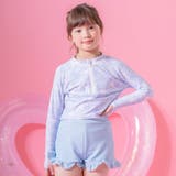 小花柄猫・ブルー[CBLUJJ] | キッズ女の子水着 ラッシュガード&フリルパンツセット セパレート | Catherine Cottage