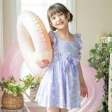 小花柄猫・ライラック[CLIL] | キッズ 水着 女の子 肩フリルワンピース水着 スイムウェア インナーパンツ付き | Catherine Cottage