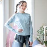 サックス×ブラック[SB] | トレンカ一体型ショートパンツと長袖ラッシュガードの優秀水着セット キッズ 女の子 | Catherine Cottage