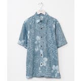 ブルーグリーン | 【カヒコ】TWO PALMS ニイハウメンズアロハシャツ | アミナコレクション 